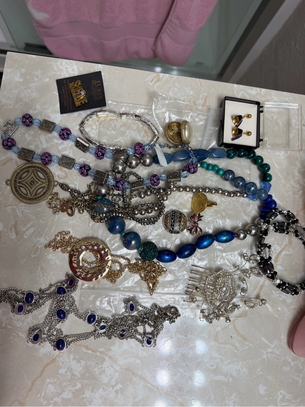 Assorted Women's Beaded Necklace in Blue and Purple - Unbranded
